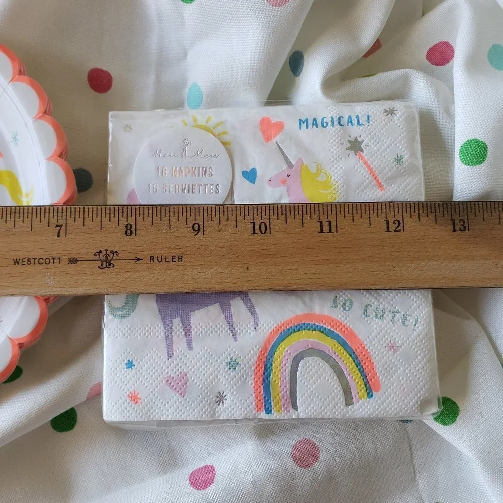 NWT - Meri Meri Unicorn Rainbow Paper Plates (8) and Paper Napkins (16)